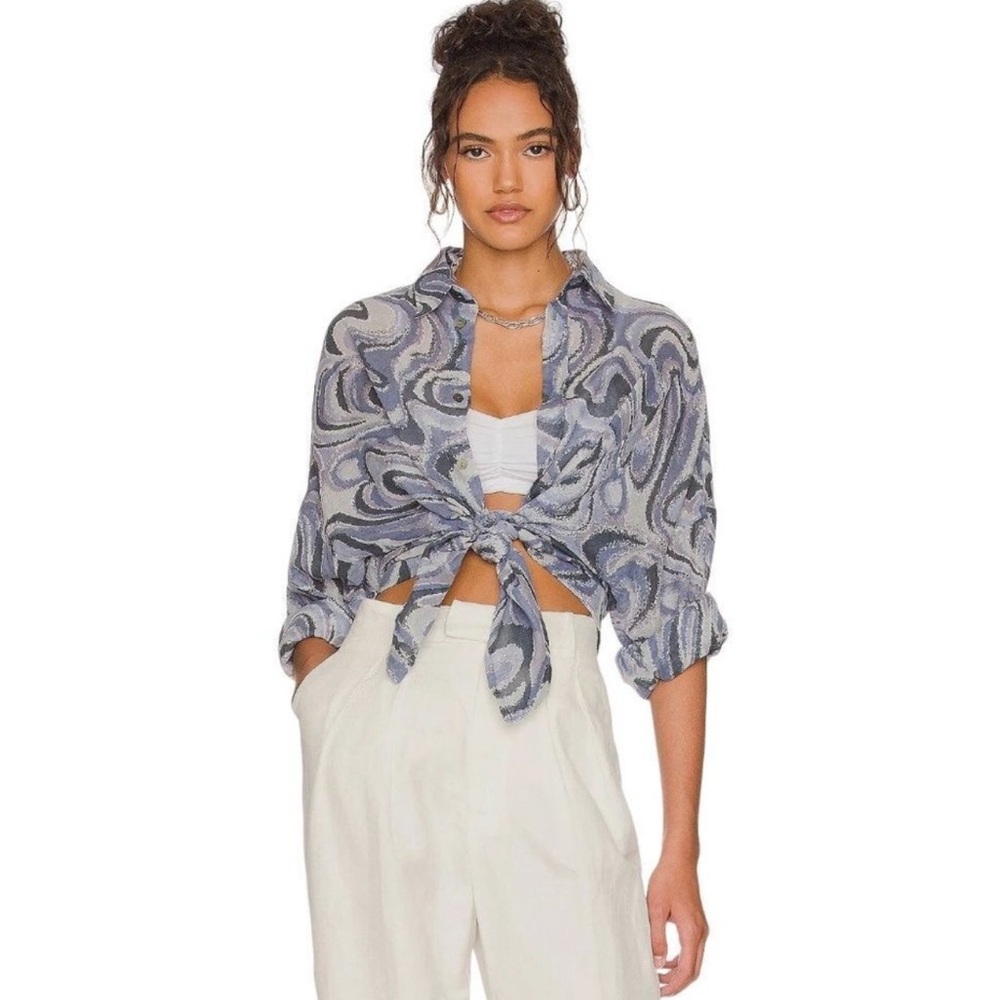 Blue oversized button up top